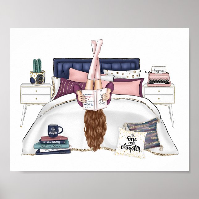 Cosy Bedroom Reading Scene Artwork for Book Lovers Poster (Front)
