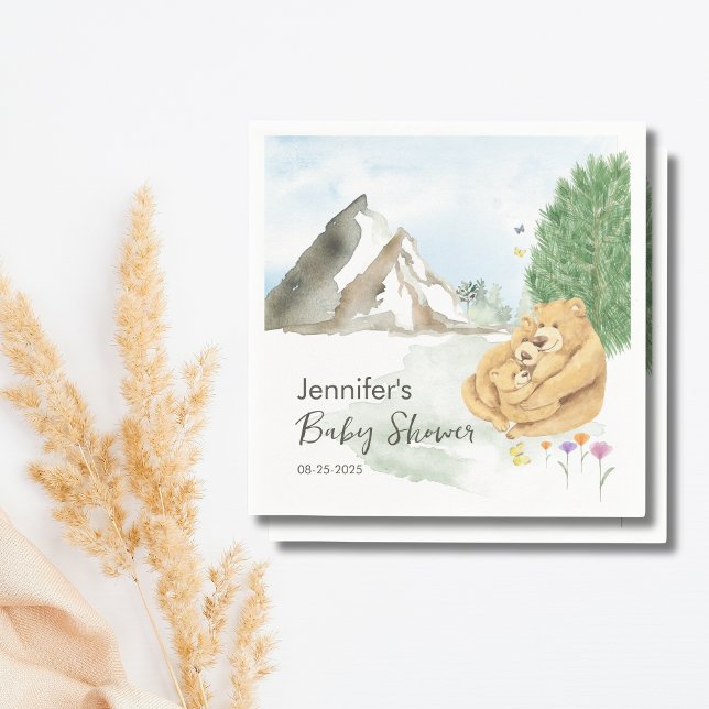 Cosy Beige Mountain Watercolor Bear Family  Napkin (Creator Uploaded)