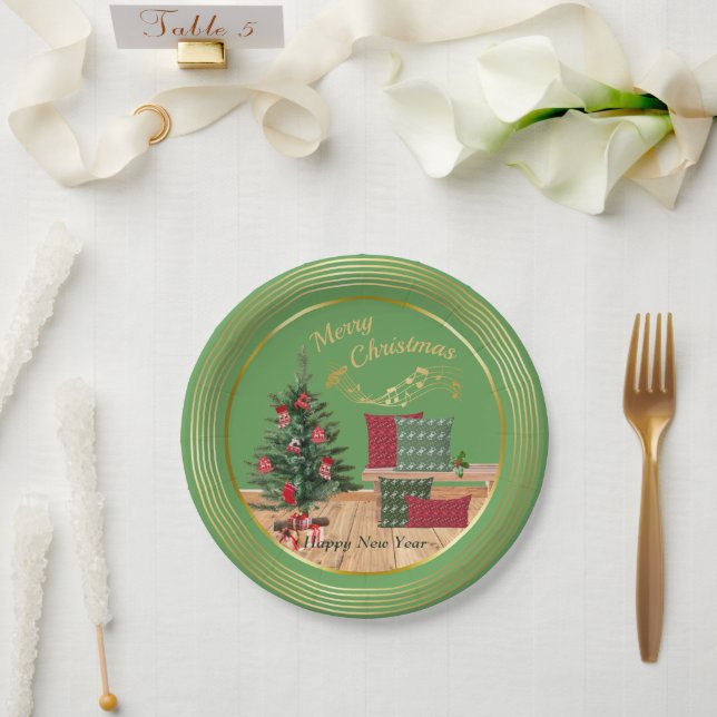 Cosy Bench Merry Christmas Paper Plate (Wedding)