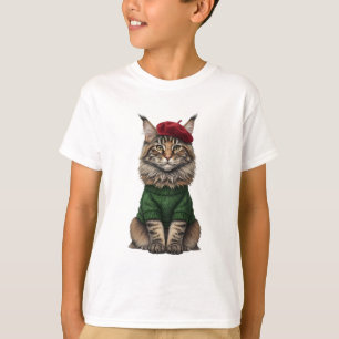 Cosy Beret Maine Coon Cat Kids T-Shirt