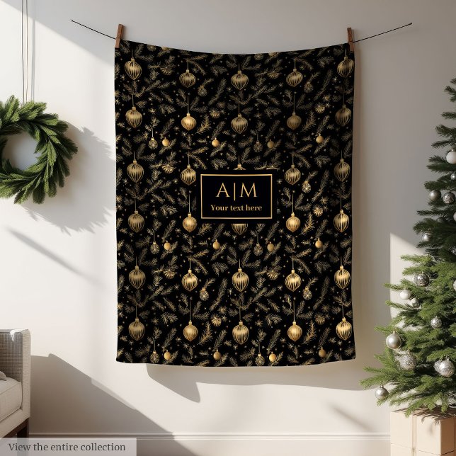 Cosy black and gold watercolor custom Christmas Fleece Blanket (Cozy black and gold watercolor custom Christmas Fleece Blanket)
