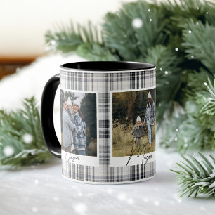 Cosy Black and White Plaid fabric Family Photos Mug