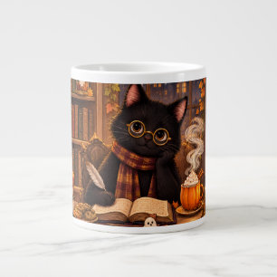 Cosy Black Cat Bookshop Halloween Large Coffee Mug
