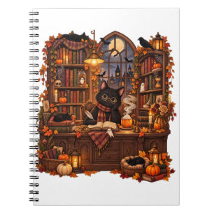 Cosy Black Cat Bookshop Halloween Notebook