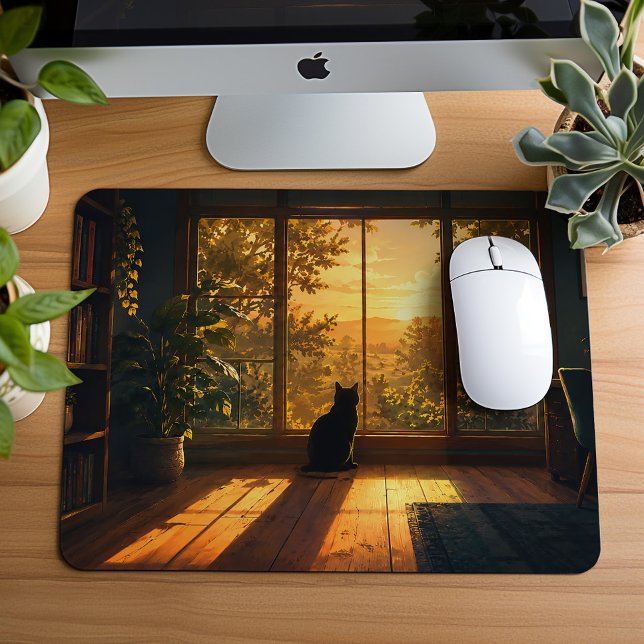 Cosy Black Cat Lover Lofi Art Mouse Mat (Creator Uploaded)