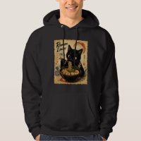 Cosy Black Cat Ramen Japanese Art Style 