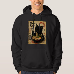 Cosy Black Cat Ramen Japanese Art Style  Hoodie