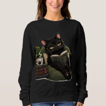 Cosy Black Cat Reading Book Sweatshirt - Cat Lover