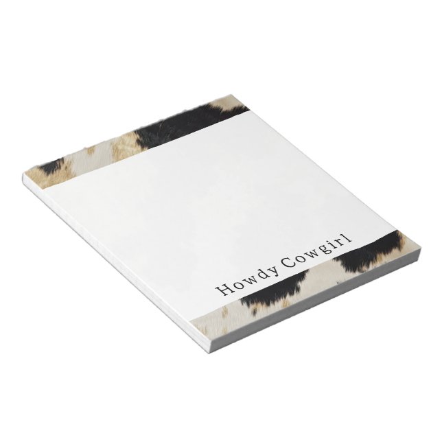 Cosy Black Cream Gold Southwest Cowhide Notepad (Angled)