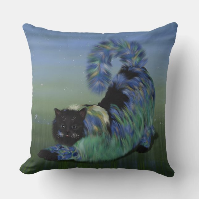 Cosy Black Fluffy Lillie Cat Cushion (Front)
