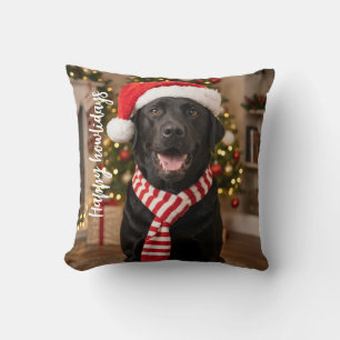 Cosy Black Labrador Happy Howlidays Design Cushion
