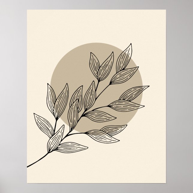 Cosy Black Leaves and Circle in Boho Style Poster (Front)