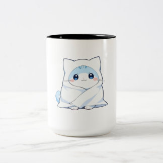Cosy Blanket Kitten Kawaii Cute Cat Design Two-Tone Coffee Mug