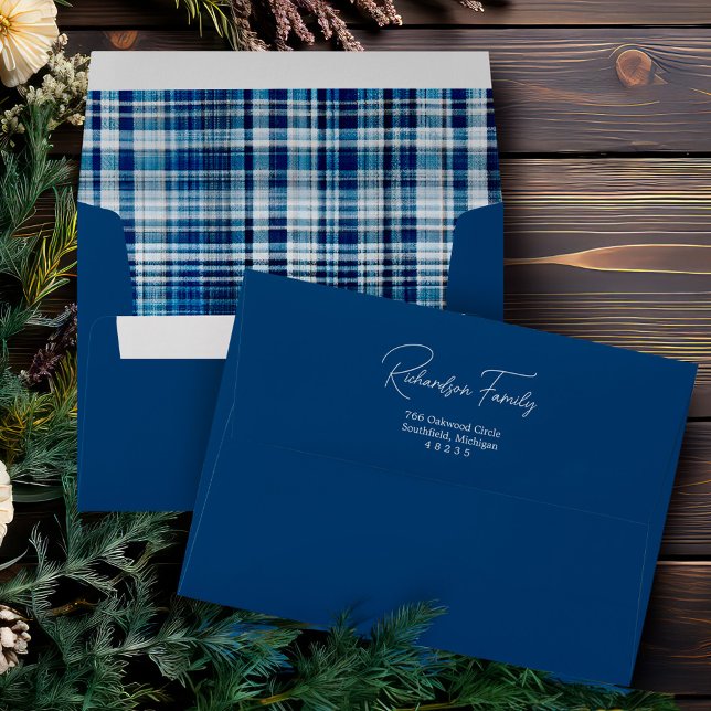 Cosy Blue and White Plaid Flannel Pattern Address Envelope (Cozy Blue and White Plaid Flannel Pattern Address Envelope)