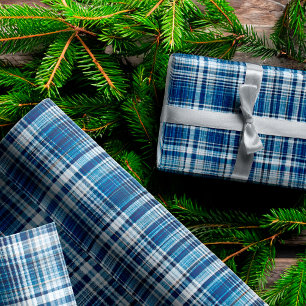 Cosy Blue and White Plaid Flannel Pattern Wrapping Paper