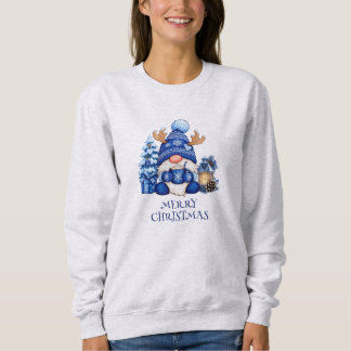 Cosy Blue Christmas Gnome Hot Cocoa Women’s Sweatshirt