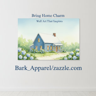 Cosy Blue Farmhouse Watercolor Art Poster