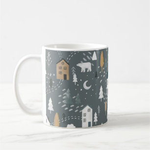 Cosy blue grey winter in nordic village coffee mug