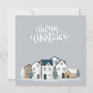 Cosy blue grey winter in nordic village invitation