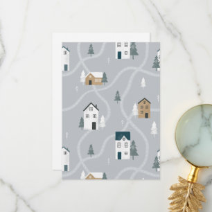Cosy blue grey winter in nordic village thank you card