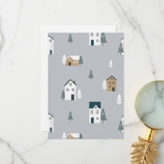 Cosy blue grey winter in nordic village thank you card