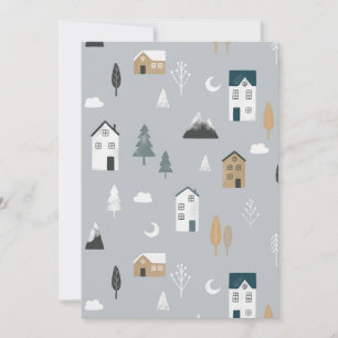 Cosy blue grey winter in nordic village thank you card