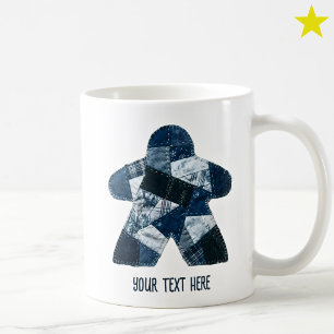 Cosy Blue Patchwork Quilt Meeple Board Game Coffee Mug