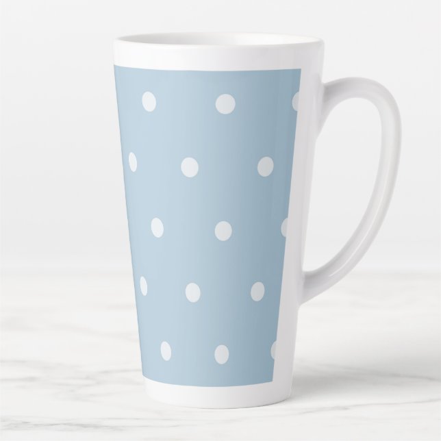 Cosy Blue Polka Dot Pattern, White Dotted Print Latte Mug (Right)