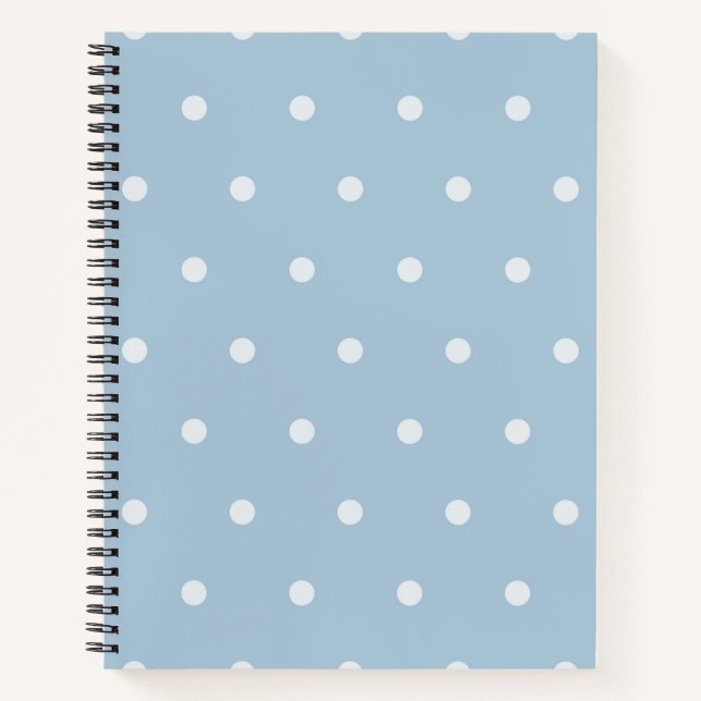 Cosy Blue Polka Dot Pattern, White Dotted Print Notebook (Front)