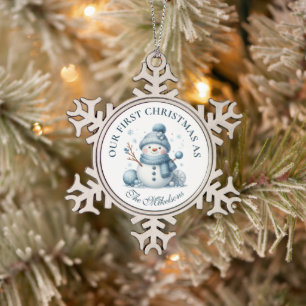 Cosy Blue Rustic Christma Snowflake Pewter Christmas Ornament