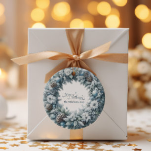 Cosy Blue Rustic Christmas  Classic Round Sticker