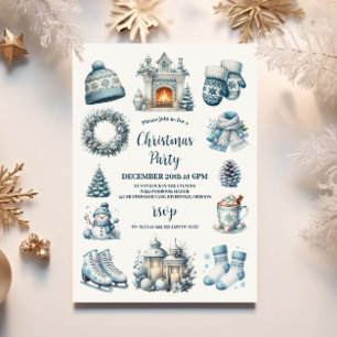 Cosy Blue Rustic Christmas Party Invitation