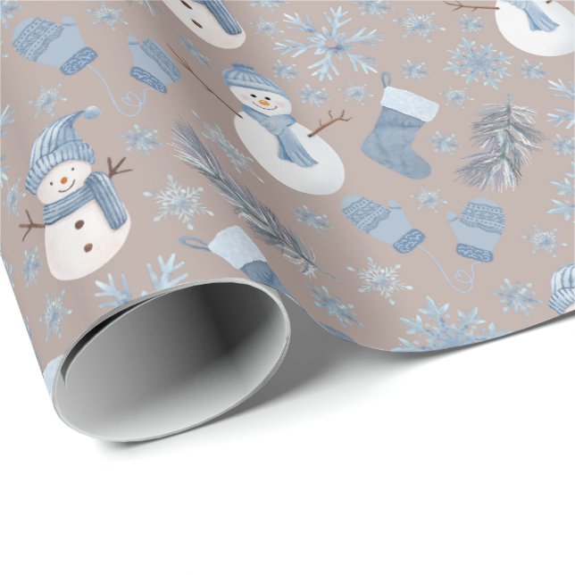 Cosy Blue Winter on Light Brown Wrapping Paper (Roll Corner)
