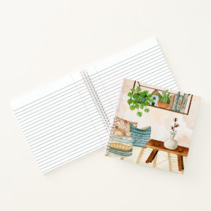 Cosy Bohemian Living Room Watercolor Art Notebook