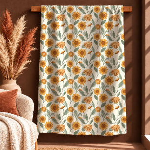 Cosy Boho Burnt Orange Sage Floral Blanket Decor