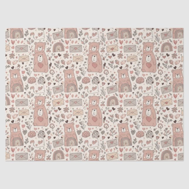 Cosy Boho Teddy Bear Pattern Tissue Paper (Front)