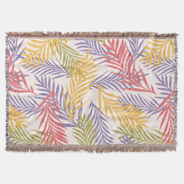 Cosy Boho Tropical Decor Blanket. Boho Palm Leaf Throw Blanket (Front)