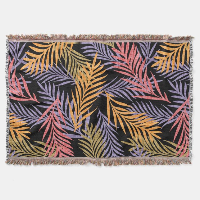 Cosy Boho Tropical Decor Blanket. Boho Palm Leaf Throw Blanket (Front)