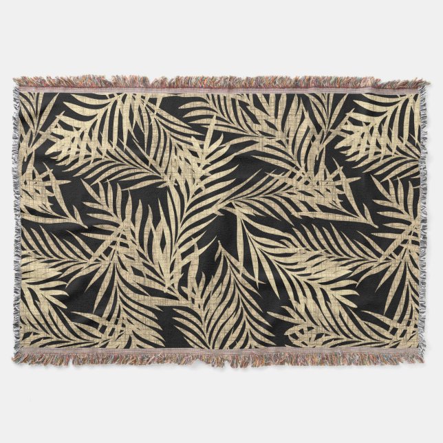 Cosy Boho Tropical Decor Blanket. Boho Palm Leaf Throw Blanket (Front)