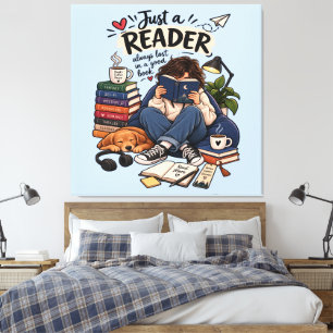 Cosy Book Lover Reading Illustration Canvas Print
