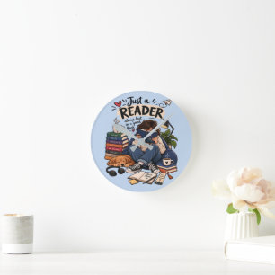 Cosy Book Lover Reading Illustration Round Clock