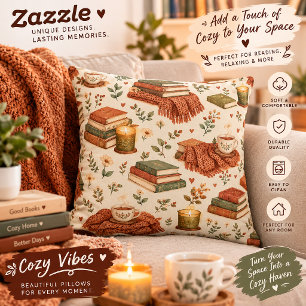 Cosy Books and Tea Watercolor Pattern – Autumn Rea Cushion