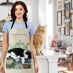 Cosy Books Cat Tuxedo Tea Cute Green Teapot Reader Apron