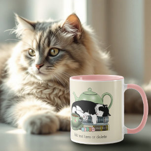 Cosy Books Cat Tuxedo Tea Cute Green Teapot Reader Mug