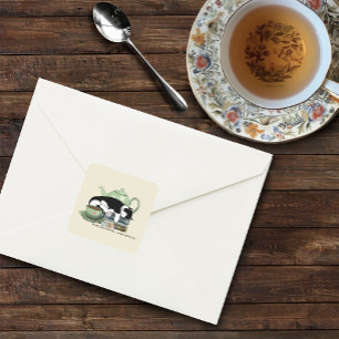Cosy Books Cat Tuxedo Tea Cute Green Teapot Reader Square Sticker