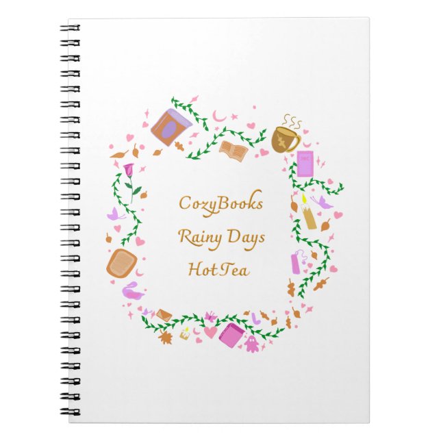 Cosy Books, Rainy Days, Hot Tea Notebook (Front)