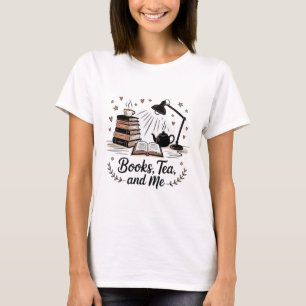 Cosy Books Tea and Me Quote Minimalist Black T-Shirt