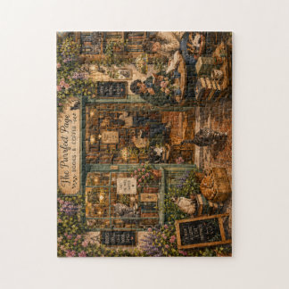 Cosy Bookstore Cats Watercolor Jigsaw Puzzle | Boo