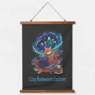 Cosy Bookworm Explorer Whimsical Fox Reading Hanging Tapestry