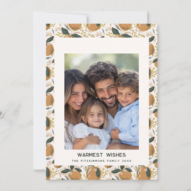 Cosy Botanical Orange Holiday Photo Card (Front)